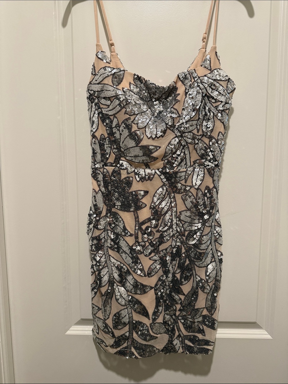 Nude Floral Sequin Mini Dress
